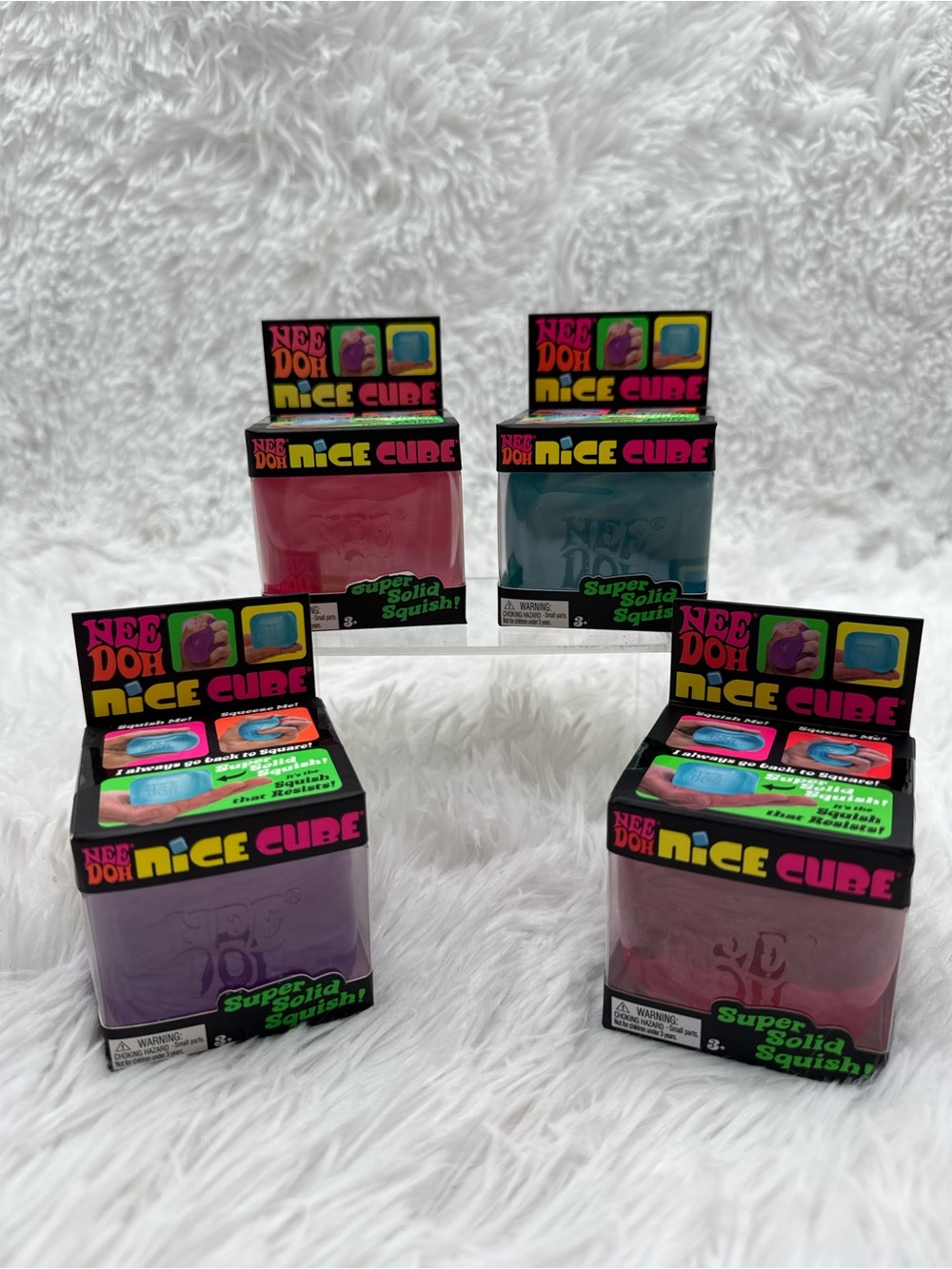 Schylling NeeDoh Nice Cube Sensory Squish Toy - Purple, Blue & 2 Pink Unopened